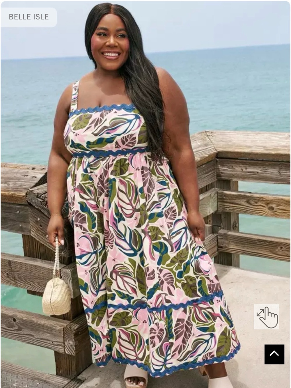 torrid Pink Leaf Print Maxi Cover-Up Dress with Blue Trim